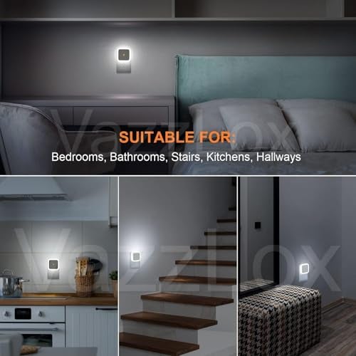 VazzLox Night Lamp for Bedroom 3PCS Smart Sensor Automatic ON/OFF Dim LED Light Energy Saving 0.5W Night Light Long Life Plug in Bed Lamps for Bedroom Lights for Hallway Stairs Kitchen Bathroom (Cool) - Image 5