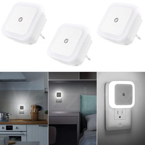 VazzLox Night Lamp for Bedroom 3PCS Smart Sensor Automatic ON/OFF Dim LED Light Energy Saving 0.5W Night Light Long Life Plug in Bed Lamps for Bedroom Lights for Hallway Stairs Kitchen Bathroom (Cool) - Image 1