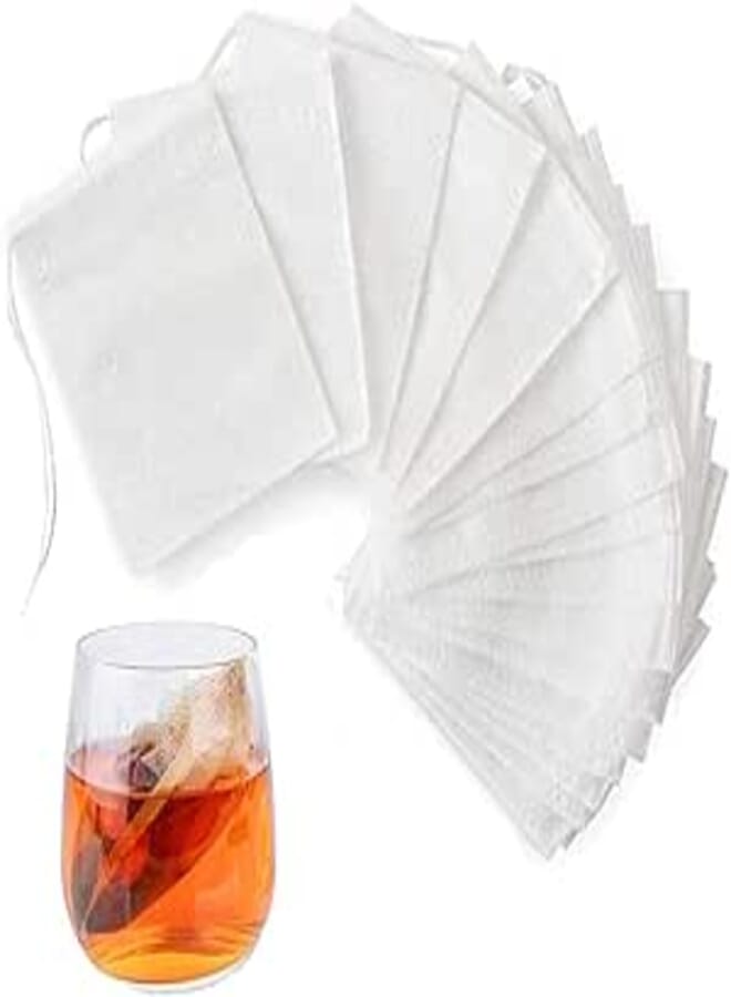 Spaceshoop Cotton Disposable Empty Black Tea Filter Bags with Drawstring Seal for Loose Leaf Tea (3.54 x 2.7in) - 200 Pieces