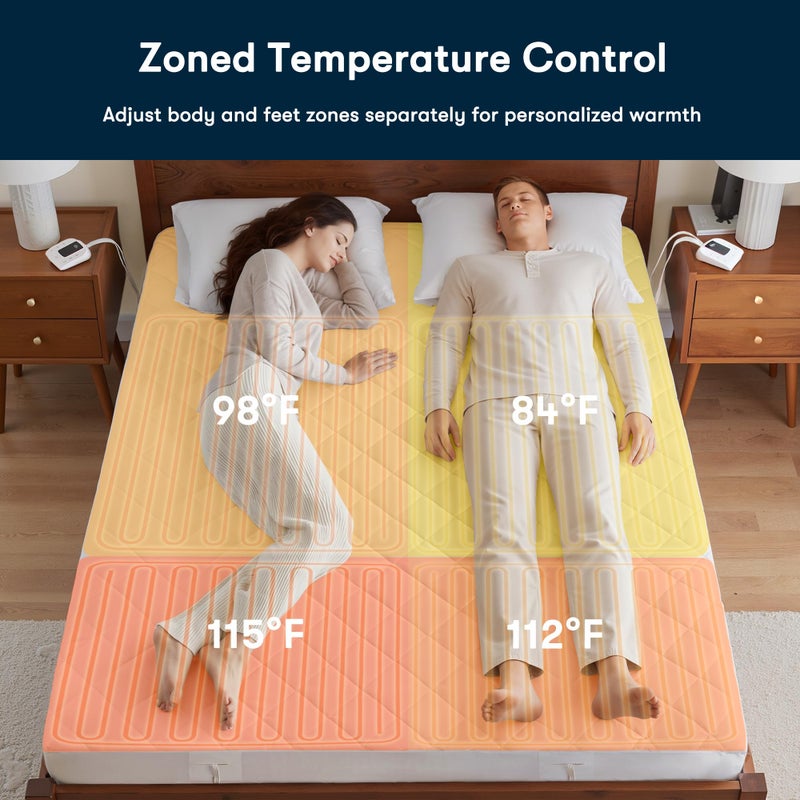 Serta Multi-Zone Heated Mattress Pad â€“ Dual Controllers for Personalized Body & Foot Warmth, 10 Heat Settings, Auto Shut-Off, Soft Microfiber, Machine Washable, 15" Deep Pocket â€“ Queen Size - Image 3