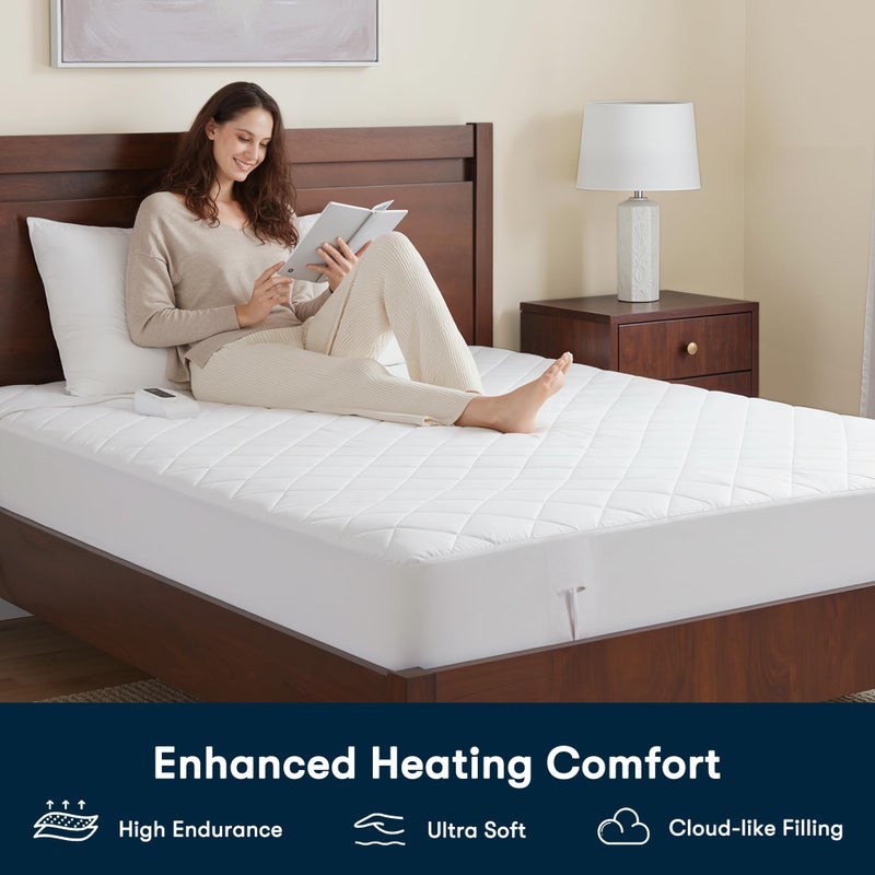 Serta Multi-Zone Heated Mattress Pad â€“ Dual Controllers for Personalized Body & Foot Warmth, 10 Heat Settings, Auto Shut-Off, Soft Microfiber, Machine Washable, 15" Deep Pocket â€“ Queen Size - Image 2