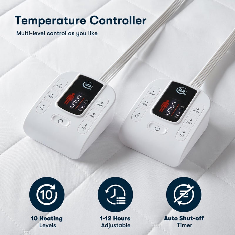 Serta Multi-Zone Heated Mattress Pad â€“ Dual Controllers for Personalized Body & Foot Warmth, 10 Heat Settings, Auto Shut-Off, Soft Microfiber, Machine Washable, 15" Deep Pocket â€“ Queen Size - Image 4