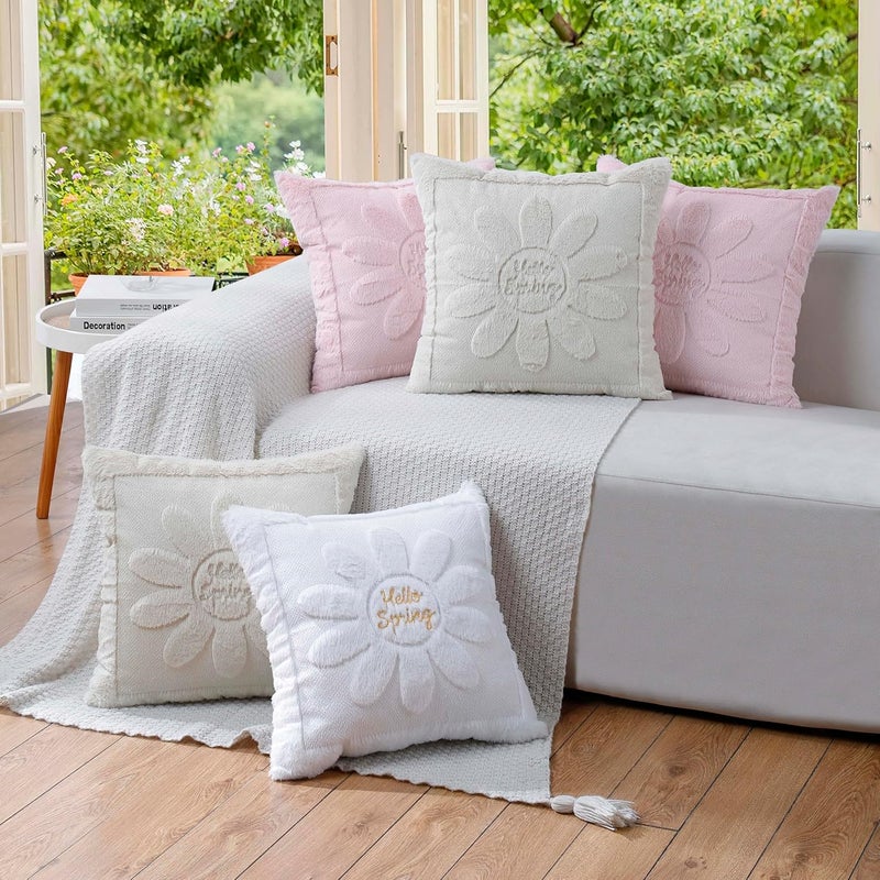 VAKADO Spring Summmer Decorative Throw Pillow Covers 20x20 Set of 2 Sunflower Cream Couch Daisies Rhomboid Plush Velvet Square Cushion Cases Home Decor Gift for Sofa - Image 5