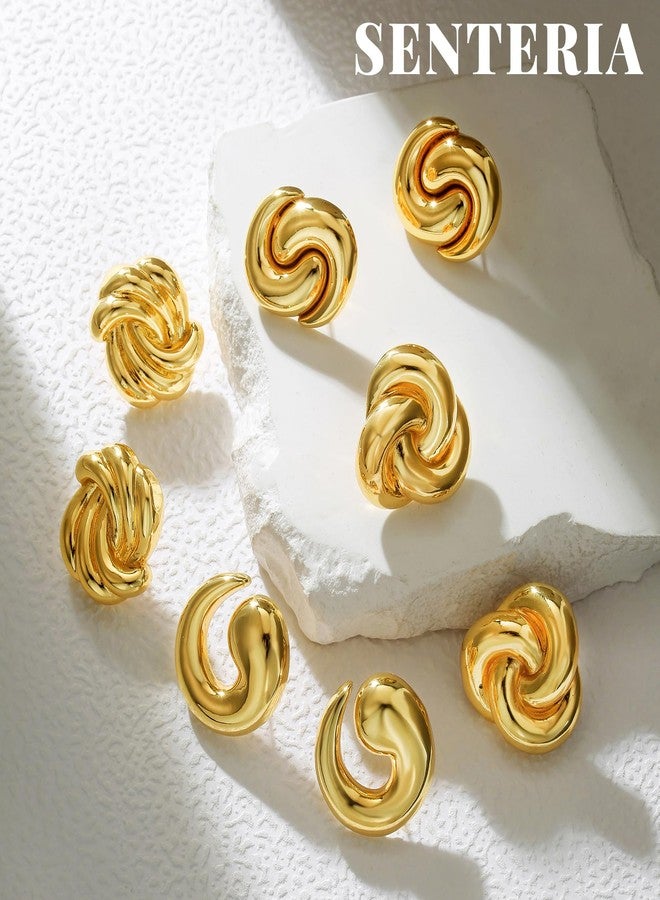 Senteria Chunky Gold Studs Earrings for Women Trendy 14K Gold Plated Statement Earrings Hypoallergenic Big Thick Knot Earring Studs Womens Jewelry Gift - Image 2