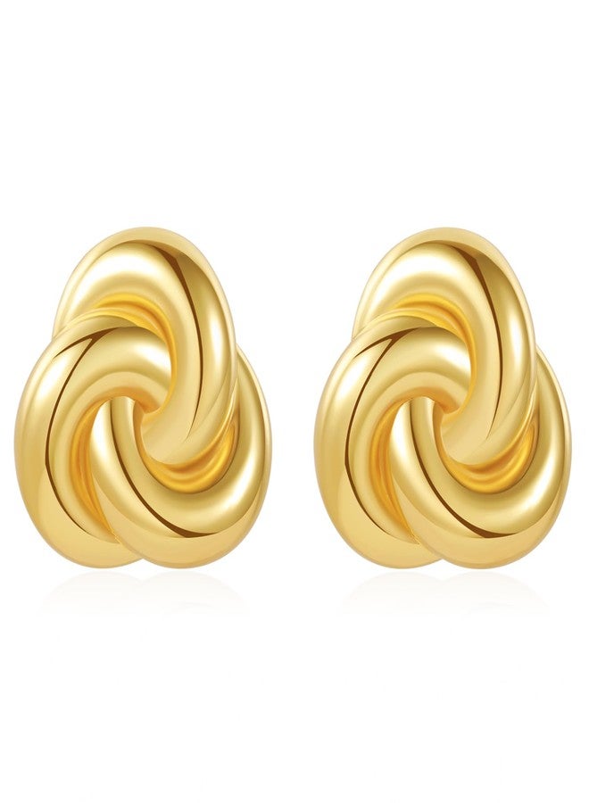 Senteria Chunky Gold Studs Earrings for Women Trendy 14K Gold Plated Statement Earrings Hypoallergenic Big Thick Knot Earring Studs Womens Jewelry Gift - Image 1