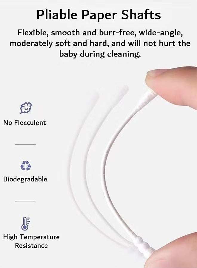 200 Pcs Baby Cotton Swabs, Double-ended Paper Cotton Buds with Ear Scoop and Spiral, for Personal Care and Cleaning - Image 2