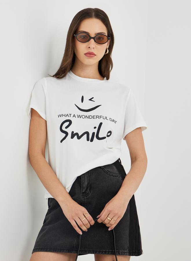 تايك تو تيشيرت بأكمام قصيرة ورقبة دائرية بطبعة شعار - Image 1