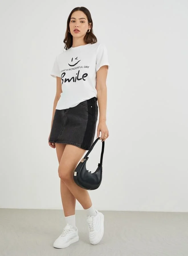 Take Two Take Two Slogan Print Round Neck Short Sleeve T-Shirt