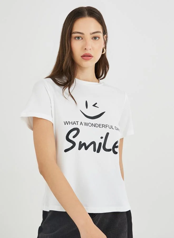 Take Two Take Two Slogan Print Round Neck Short Sleeve T-Shirt