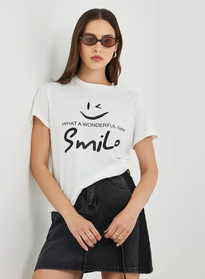 Take Two Take Two Slogan Print Round Neck Short Sleeve T-Shirt