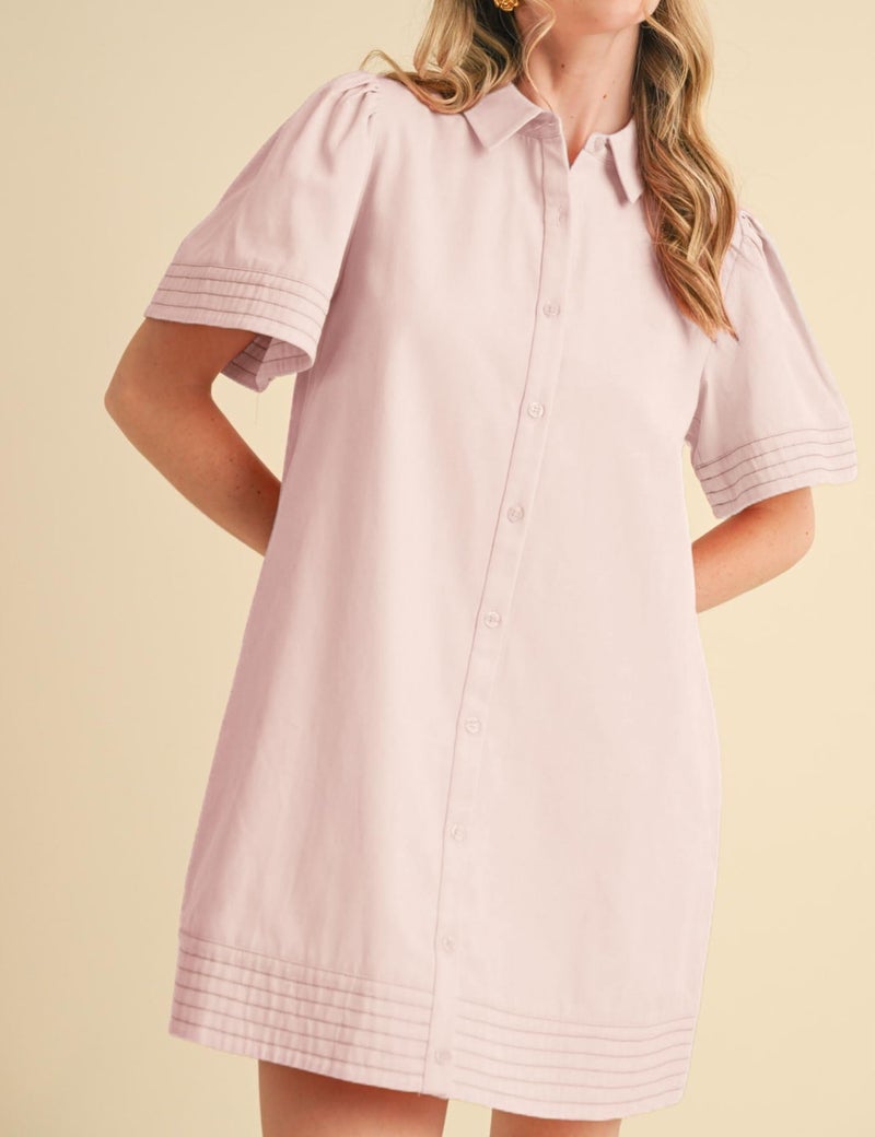 Meyhad Womens Short Sleeve Button Down Mini Shirt Dress Lapel Collar Short Dresses with Pocket(0942-Pink-S) - Image 2