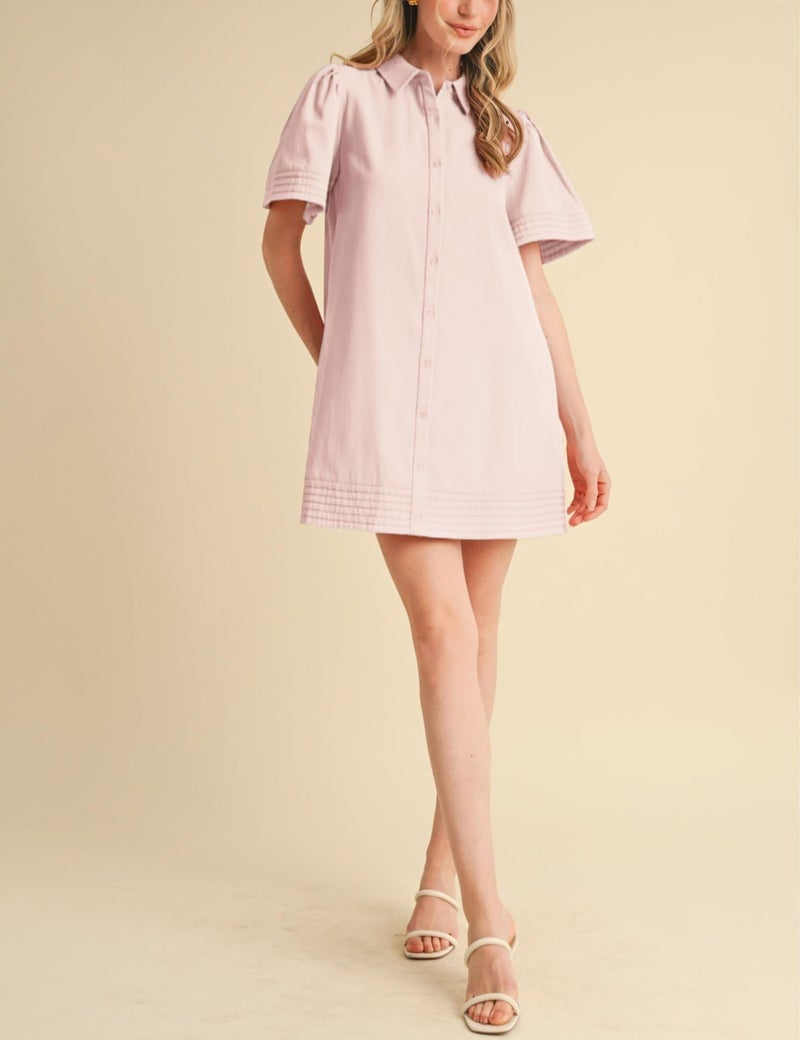 Meyhad Womens Short Sleeve Button Down Mini Shirt Dress Lapel Collar Short Dresses with Pocket(0942-Pink-S) - Image 5