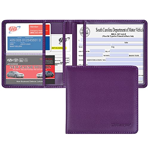 Wisdompro Car Registration and Insurance Holder - Premium Pu Leather Vehicle Glove Box Organizer for Document, License - Purple - Image 1