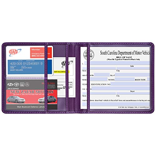 Wisdompro Car Registration and Insurance Holder - Premium Pu Leather Vehicle Glove Box Organizer for Document, License - Purple - Image 2