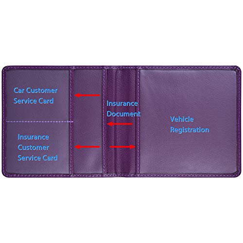Wisdompro Car Registration and Insurance Holder - Premium Pu Leather Vehicle Glove Box Organizer for Document, License - Purple - Image 3