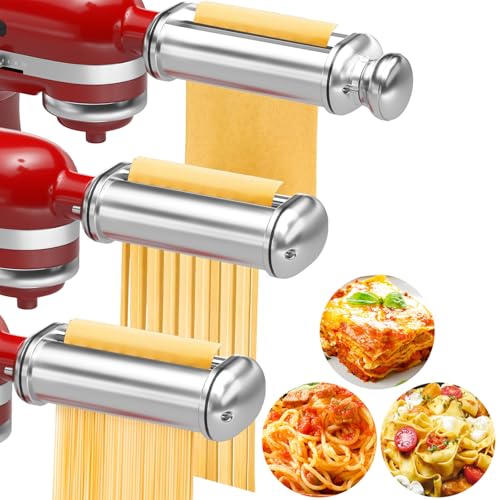 NEWSETS Pasta Maker Attachment for All Kitchenaid Stand Mixers, 3 PCS Kitchen Aid Pasta Attachments Included Pasta Dough Roller, Fettuccine Cutter, Spaghetti Cutter and Cleaning Brush - Image 1