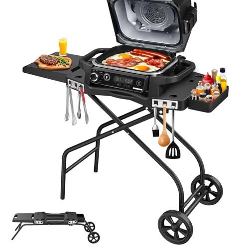 GRILL FORCE Grill Stand for Ninja Woodfire Outdoor Grills, Fits for Ninja OG700 Series OG701 OG705 OG750 OG751, Collapsible Outdoor Grill Cart for ninja Smoker, 22" Blackstone, Hooks - Image 1