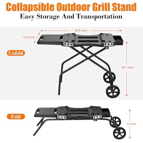 GRILL FORCE Grill Stand for Ninja Woodfire Outdoor Grills, Fits for Ninja OG700 Series OG701 OG705 OG750 OG751, Collapsible Outdoor Grill Cart for ninja Smoker, 22" Blackstone, Hooks - Image 3