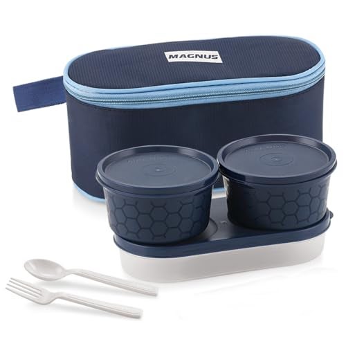 Magnus Feast 3 Microwave Safe Stainless Steel Lunch Box Set Leakproof Tiffin for Men & Women | BPA-Free Containers with Insulated Cover | for Office, School, Boys & Girls | Blue - Image 1