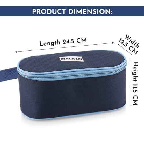 Magnus Feast 3 Microwave Safe Stainless Steel Lunch Box Set Leakproof Tiffin for Men & Women | BPA-Free Containers with Insulated Cover | for Office, School, Boys & Girls | Blue - Image 3