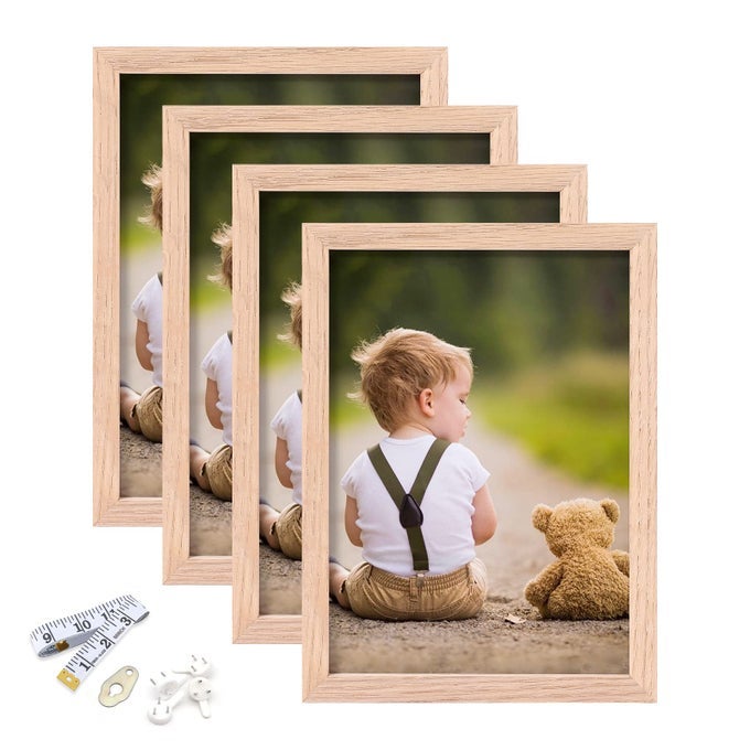 5X7 PICTURE FRAME OAK WOOD PHOTO FRAME WITH PERSPEX GLASS FOR VERTICAL OR HORIZONTAL TABLETOP WALL DISPLAY FOR PHOTOS PAINTINGS POSTERS ARTWORK BIRTHDAY CHRISTMAS GIFT SET OF 4