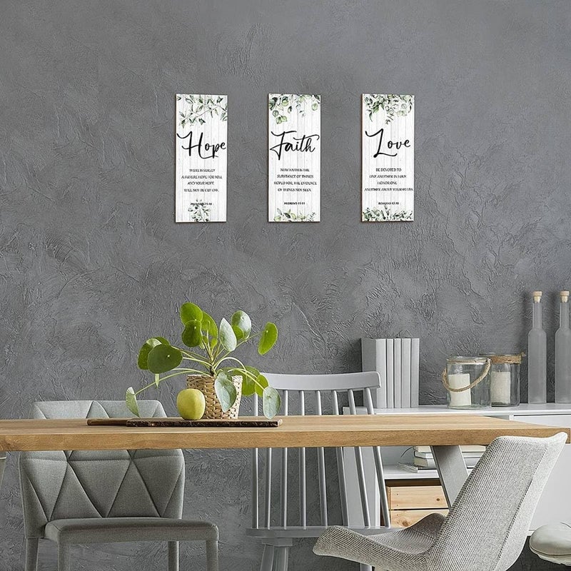 BPA زينة حائط 3 قطع إيمان أمل حب آية من الكتاب المقدس فن حائط ملهم للتعليق على الحائط للديكور المنزلي وغرفة النوم - Image 3