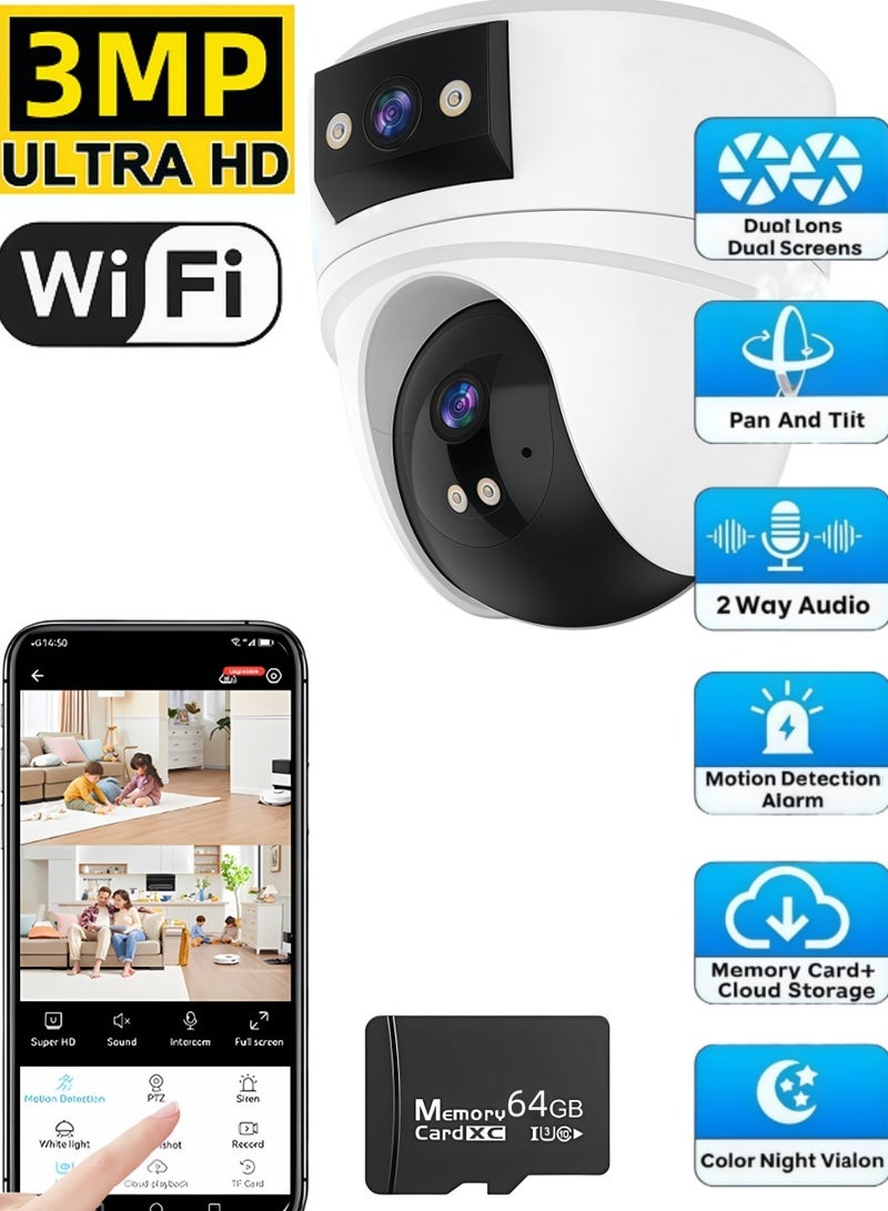 كلوزيلي كاميرا أمان، كاميرا واي فاي، كاميرا بعدستين، كاميرا مراقبة CCTV، كاميرا داخلية/خارجية بزاوية 360°، بدقة 3 ميجابكسل، رؤية ليلية ملونة، وضع الخصوصية، محادثة صوتية ثنائية الاتجاه، اكتشاف ذكي بالذكاء الاصطناعي، تتبع ذكي، كاميرا مراقبة للأطفال (مع بطاقة ذاكرة 64 جيجا) - Image 1