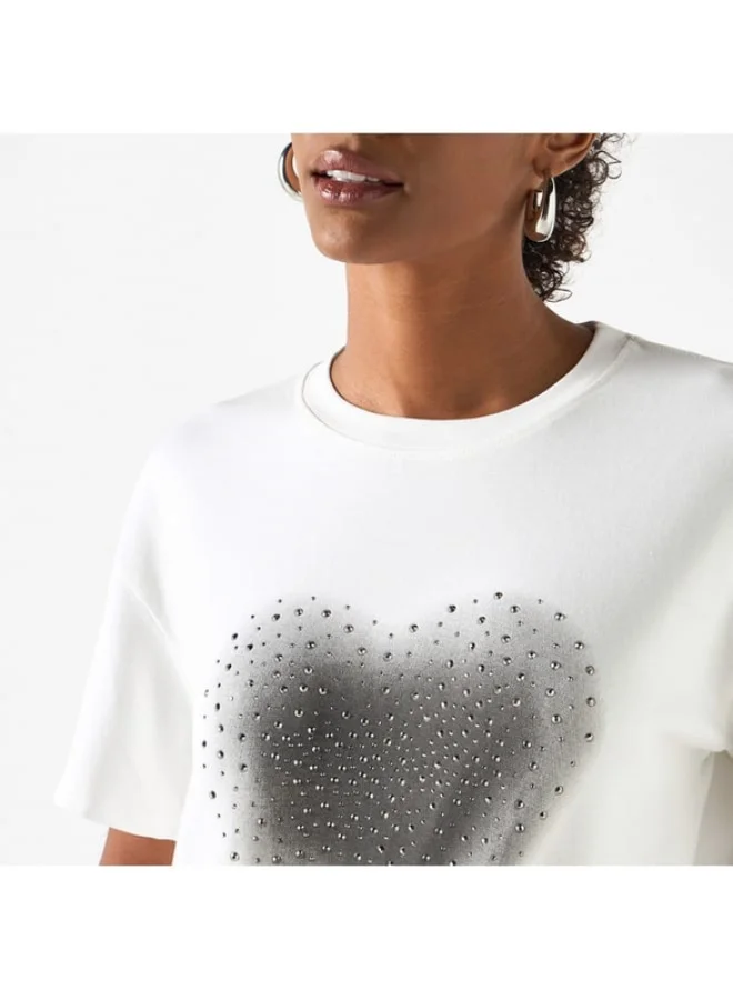 2Xtremz 2Xtremz Embellished Round Neck T-shirt with Short Sleeves