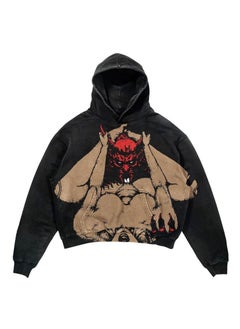 New Hiphop Green Zip Hoodie Men Urban Harajuku Anime Print Long Sleeve 19 Black Washed Old Hoodie