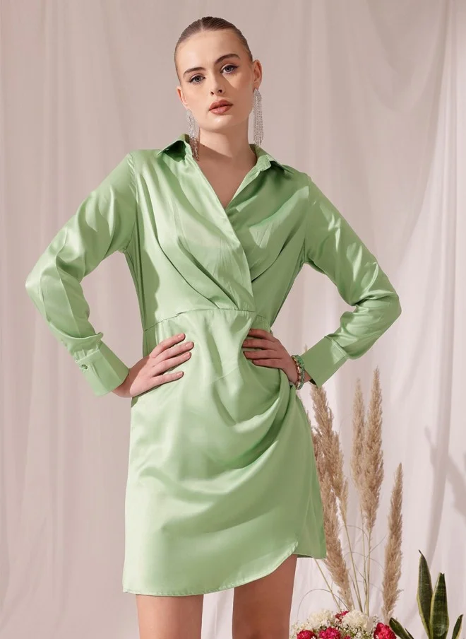 STREET 9 Satin Wrap Dress for Women in Sea Green