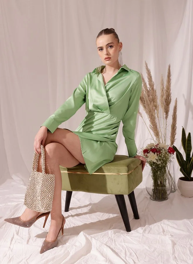 STREET 9 Satin Wrap Dress for Women in Sea Green