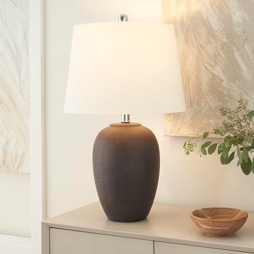 Nourison Home 23" Dark Purple Distressed Ceramic Pot Table Lamp for Bedroom, Living Room, Dining, Office, with White Shade - Image 3
