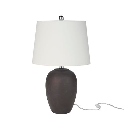 Nourison Home 23" Dark Purple Distressed Ceramic Pot Table Lamp for Bedroom, Living Room, Dining, Office, with White Shade - Image 2