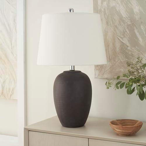 Nourison Home 23" Dark Purple Distressed Ceramic Pot Table Lamp for Bedroom, Living Room, Dining, Office, with White Shade - Image 1