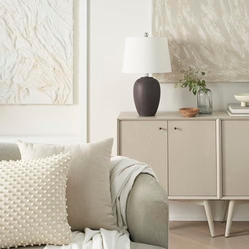 Nourison Home 23" Dark Purple Distressed Ceramic Pot Table Lamp for Bedroom, Living Room, Dining, Office, with White Shade - Image 4