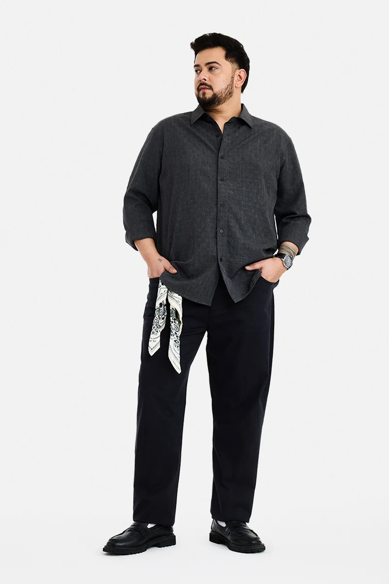 سنيتش Black Solid Regular Fit Plus Size Chinos