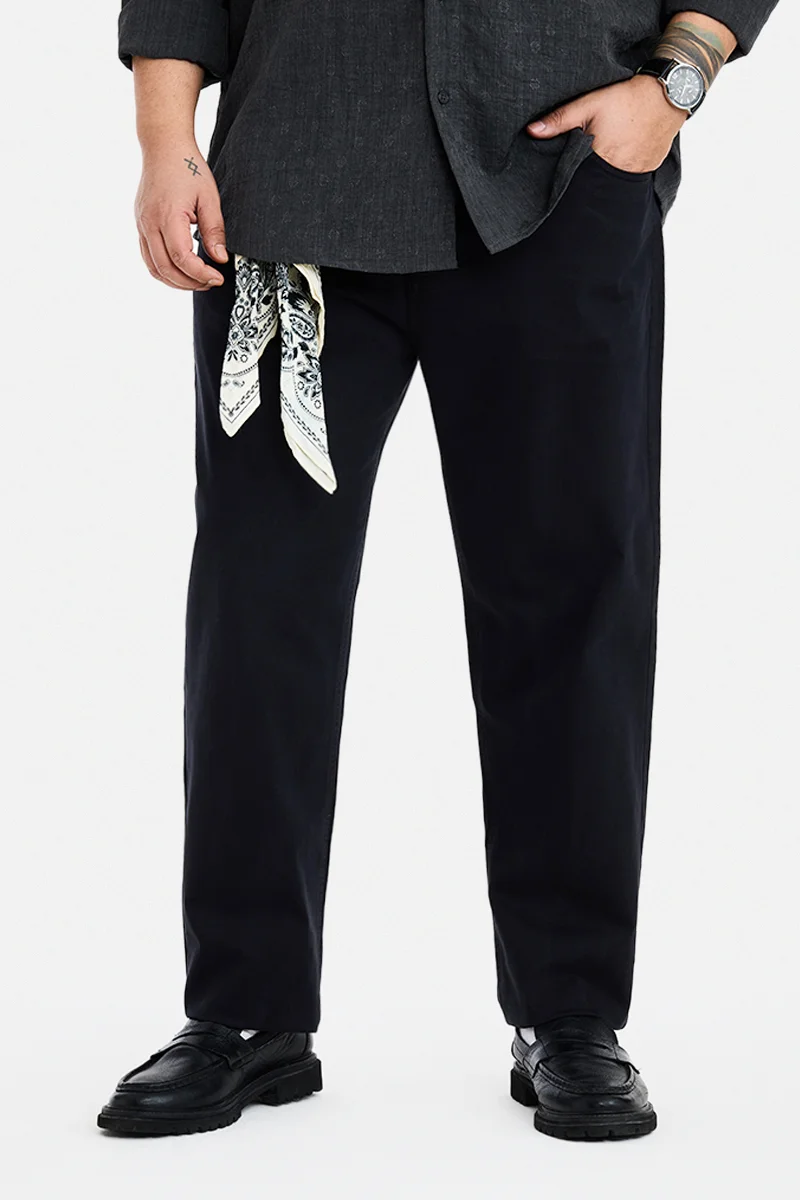 سنيتش Black Solid Regular Fit Plus Size Chinos