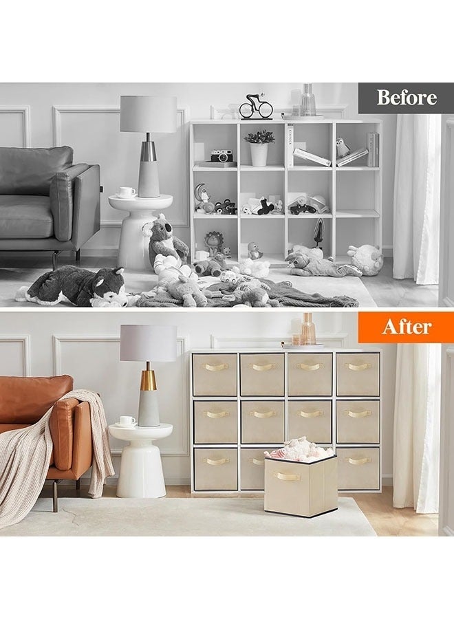 Arabest Collapsible Storage Cubes,Foldable Fabric Bins Multi-color Organizers Decorative Organizing Baskets for Shelves for Closet, Utility Room, Storage Room Set of 12 Beige - Image 2