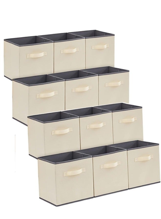 Arabest Collapsible Storage Cubes,Foldable Fabric Bins Multi-color Organizers Decorative Organizing Baskets for Shelves for Closet, Utility Room, Storage Room Set of 12 Beige - Image 5