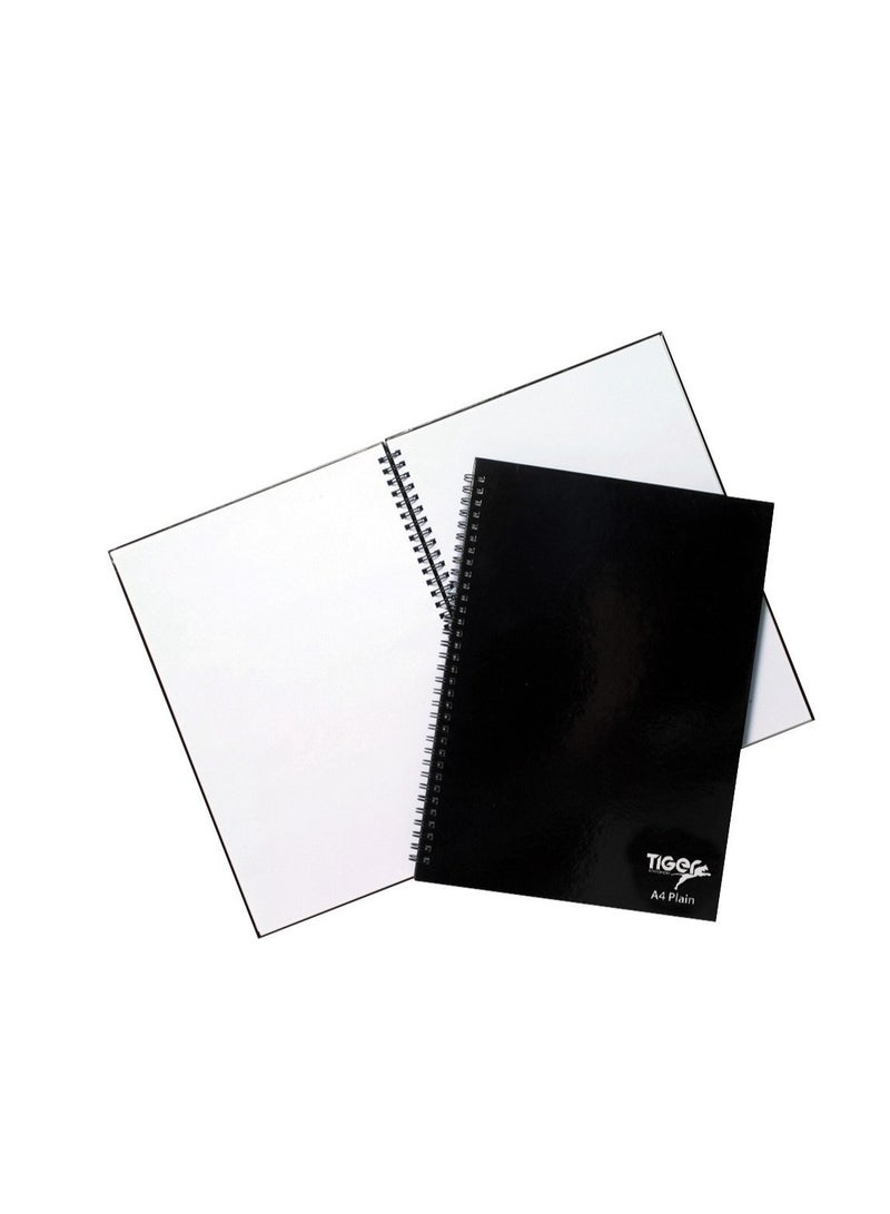 TIGER Notebooks Hard Cover, A4 Notebook, Black, Twin Wire, Perforated, 60 Sheets Plain Paper, 80gsm paper, - Image 1