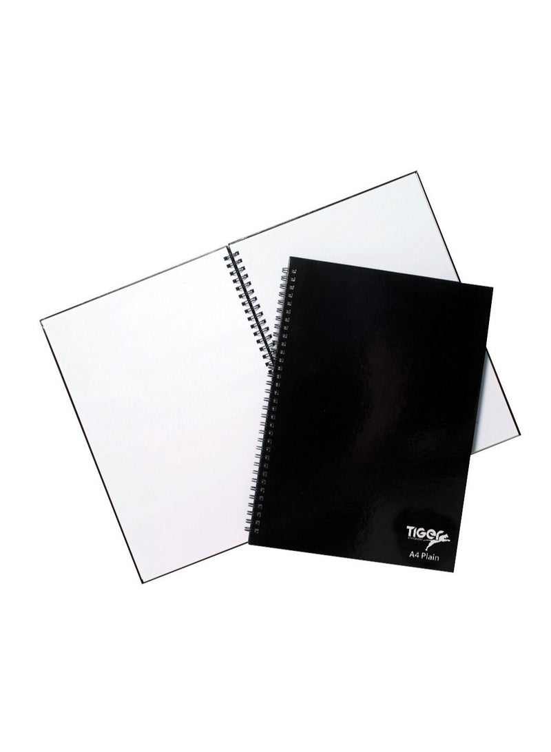 TIGER Notebooks Hard Cover, A4 Notebook, Black, Twin Wire, Perforated, 60 Sheets Plain Paper, 80gsm paper, - Image 2