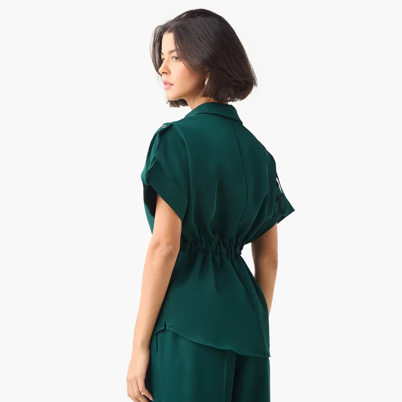 Iconic Iconic Regular Fit Collared Utility Shirt with Tie-Up Detail