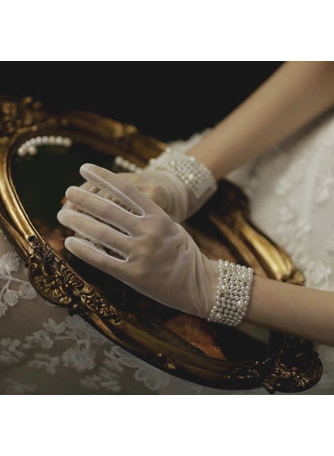 Bridal Short Gloves, Wrist Full Finger Gloves for Wedding Opera Dinner Party Dance  - Image 5