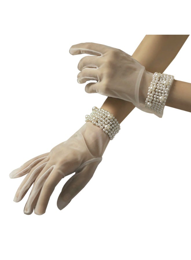 Bridal Short Gloves, Wrist Full Finger Gloves for Wedding Opera Dinner Party Dance  - Image 1