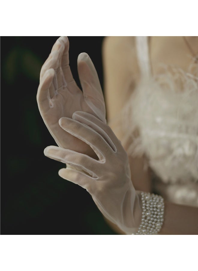 Bridal Short Gloves, Wrist Full Finger Gloves for Wedding Opera Dinner Party Dance  - Image 2