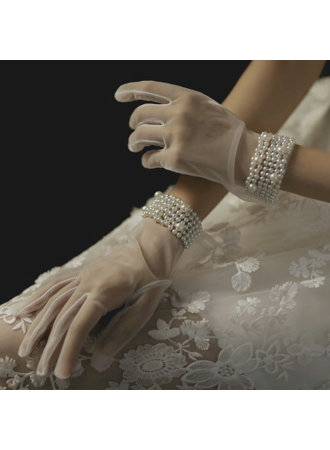 Bridal Short Gloves, Wrist Full Finger Gloves for Wedding Opera Dinner Party Dance  - Image 4