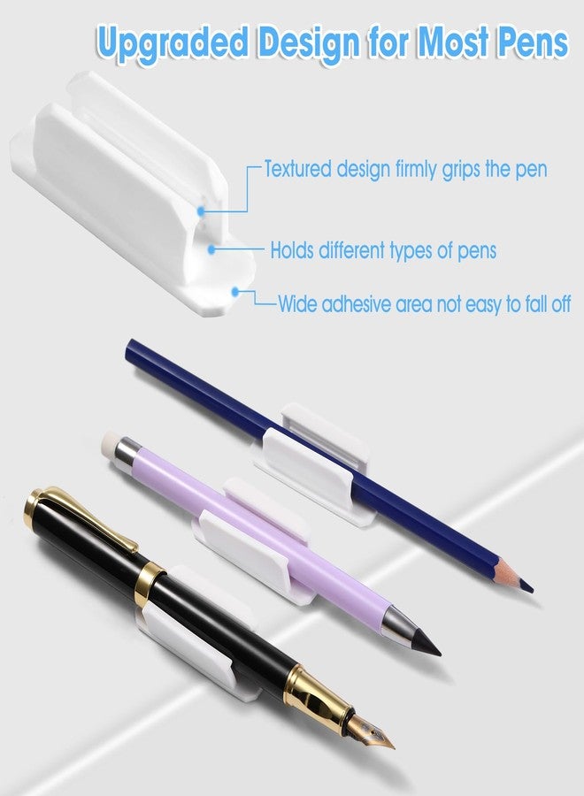 VZZNN 40 Pack Adhesive Pencil Holders for Desk - Reusable Silicone Pen Grips for Desk Organization, Wall, Clipboard, Office & Teacher Supplies with Strong Sticky Pads (White) - Image 3