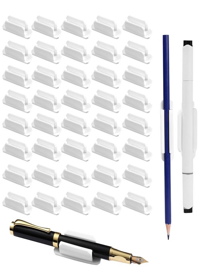 VZZNN 40 Pack Adhesive Pencil Holders for Desk - Reusable Silicone Pen Grips for Desk Organization, Wall, Clipboard, Office & Teacher Supplies with Strong Sticky Pads (White) - Image 1