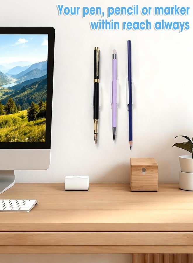 VZZNN 40 Pack Adhesive Pencil Holders for Desk - Reusable Silicone Pen Grips for Desk Organization, Wall, Clipboard, Office & Teacher Supplies with Strong Sticky Pads (White) - Image 4
