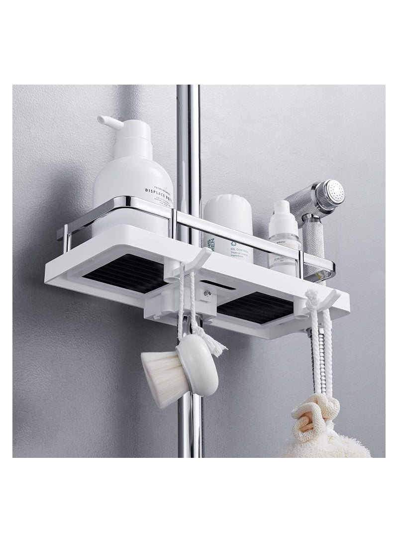 SYOSI Bathroom Shelf, Shower Caddy No Drilling Shower Shelf Caddy, Bath Organiser with Buckle and Shower Head Hook Rustproof Storage Rack for 22mm-25mm Shower Rail Silver - Image 4